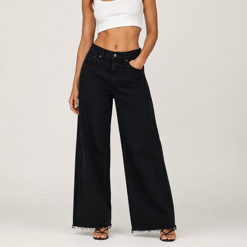 Rag & Bone Serena Full Length Wide Leg Jeans Raw Hem Size 27